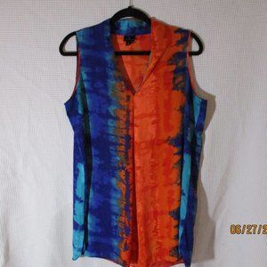 WORTHINGTON LARGE ORANGE, BLUE AND TURQ VNECK TOP
